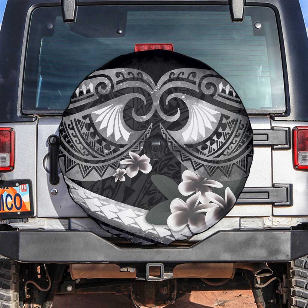 Black Polynesia Spare Tire Cover Tribal Pattern Tropical Frangipani