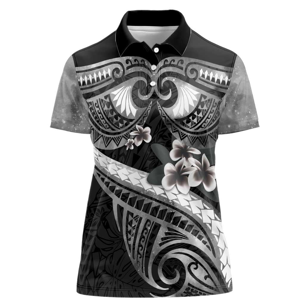 Black Polynesia Women Polo Shirt Tribal Pattern Tropical Frangipani LT14 Female Black - Polynesian Pride