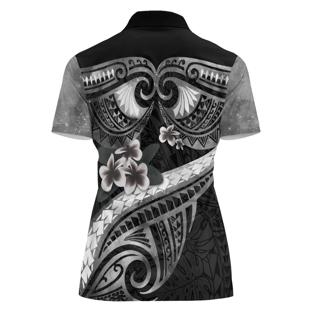 Black Polynesia Women Polo Shirt Tribal Pattern Tropical Frangipani LT14 - Polynesian Pride
