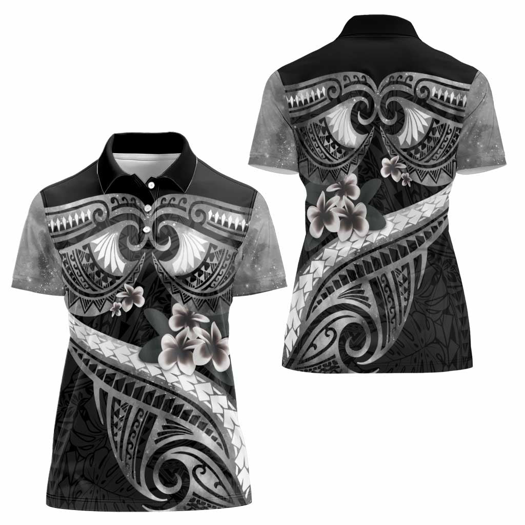 Black Polynesia Women Polo Shirt Tribal Pattern Tropical Frangipani LT14 - Polynesian Pride