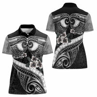 Black Polynesia Women Polo Shirt Tribal Pattern Tropical Frangipani LT14 - Polynesian Pride