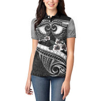 Black Polynesia Women Polo Shirt Tribal Pattern Tropical Frangipani LT14 - Polynesian Pride