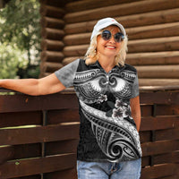 Black Polynesia Women Polo Shirt Tribal Pattern Tropical Frangipani LT14 - Polynesian Pride