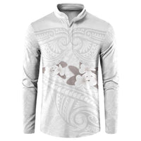 White Polynesia Button Sweatshirt Tribal Pattern Tropical Frangipani LT14 White - Polynesian Pride