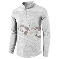 White Polynesia Button Sweatshirt Tribal Pattern Tropical Frangipani LT14 - Polynesian Pride