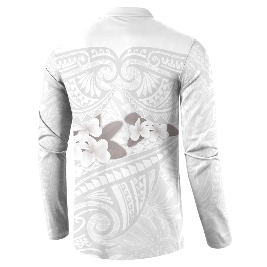 White Polynesia Button Sweatshirt Tribal Pattern Tropical Frangipani LT14 - Polynesian Pride