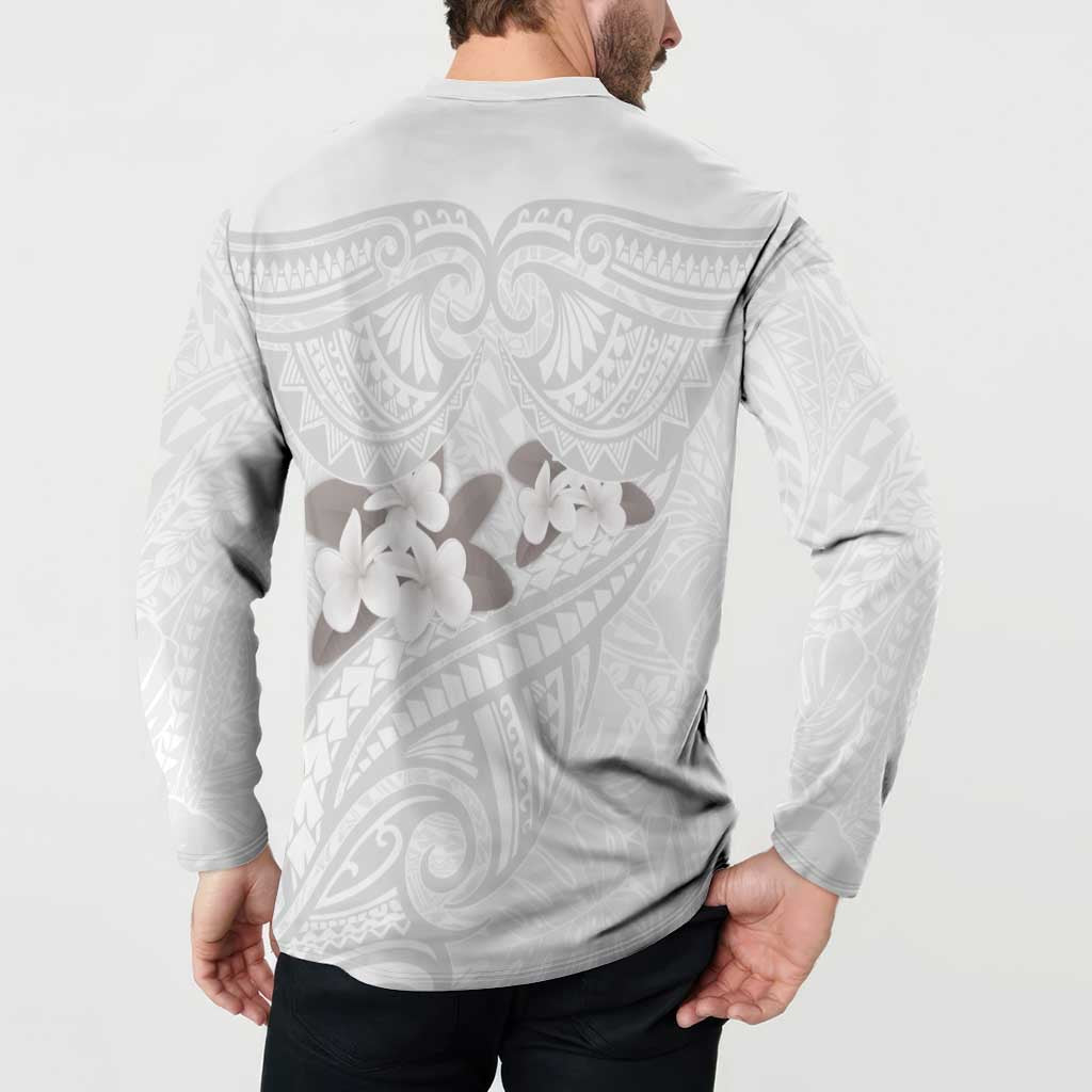 White Polynesia Button Sweatshirt Tribal Pattern Tropical Frangipani LT14 - Polynesian Pride