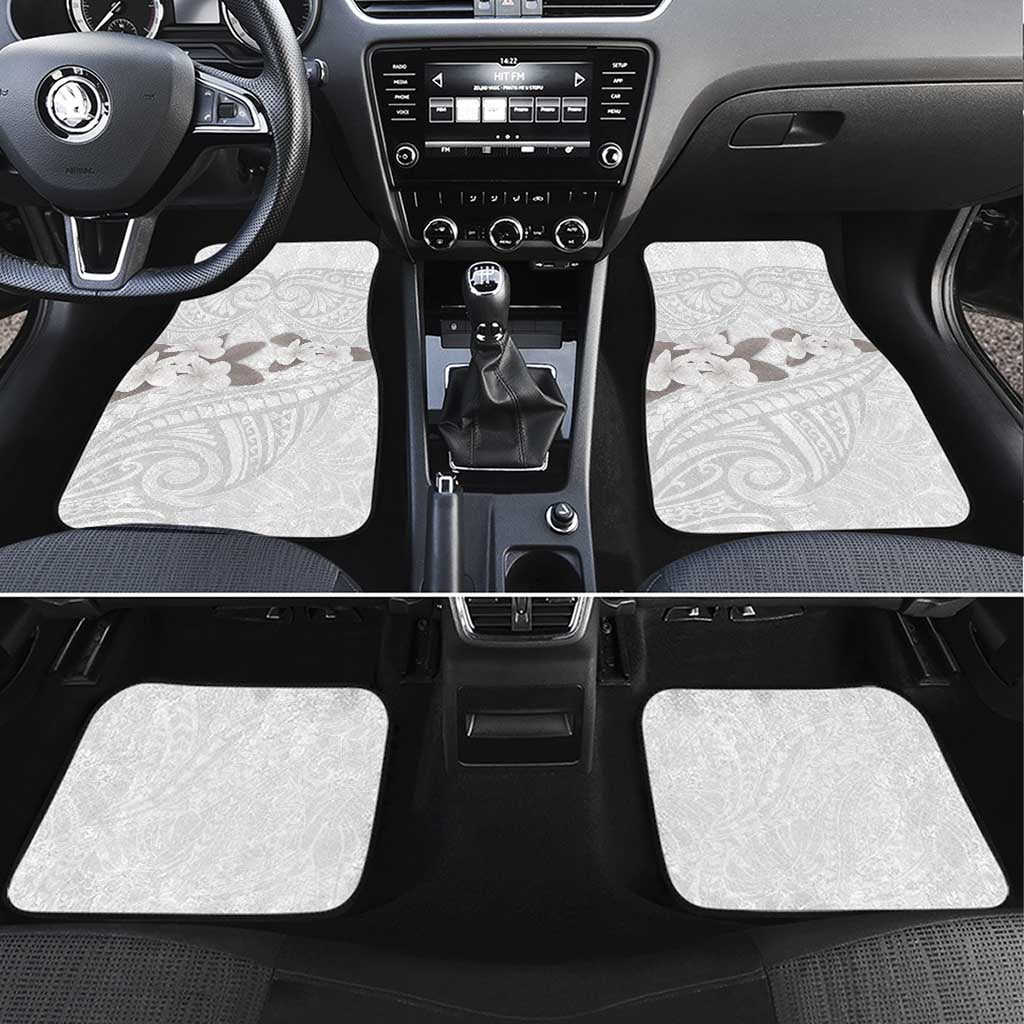 White Polynesia Car Mats Tribal Pattern Tropical Frangipani LT14 Set 4pcs White - Polynesian Pride