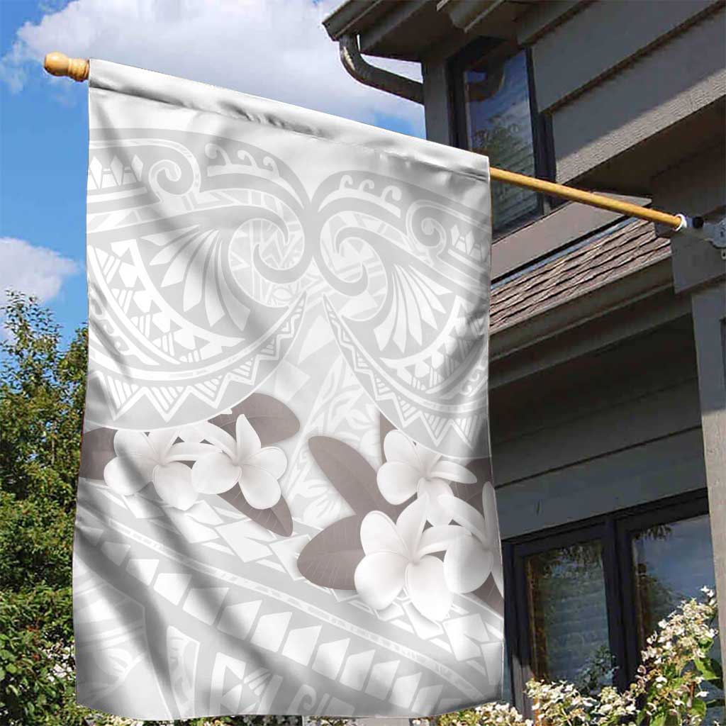 White Polynesia Garden Flag Tribal Pattern Tropical Frangipani LT14 - Polynesian Pride