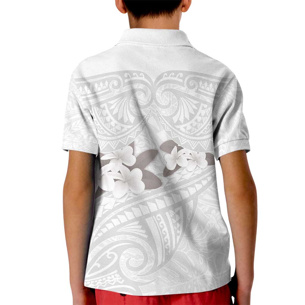 White Polynesia Kid Polo Shirt Tribal Pattern Tropical Frangipani LT14 - Polynesian Pride