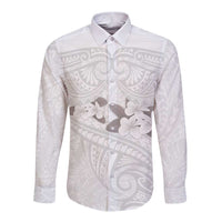 White Polynesia Long Sleeve Button Shirt Tribal Pattern Tropical Frangipani LT14 Unisex White - Polynesian Pride
