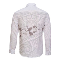 White Polynesia Long Sleeve Button Shirt Tribal Pattern Tropical Frangipani LT14 - Polynesian Pride