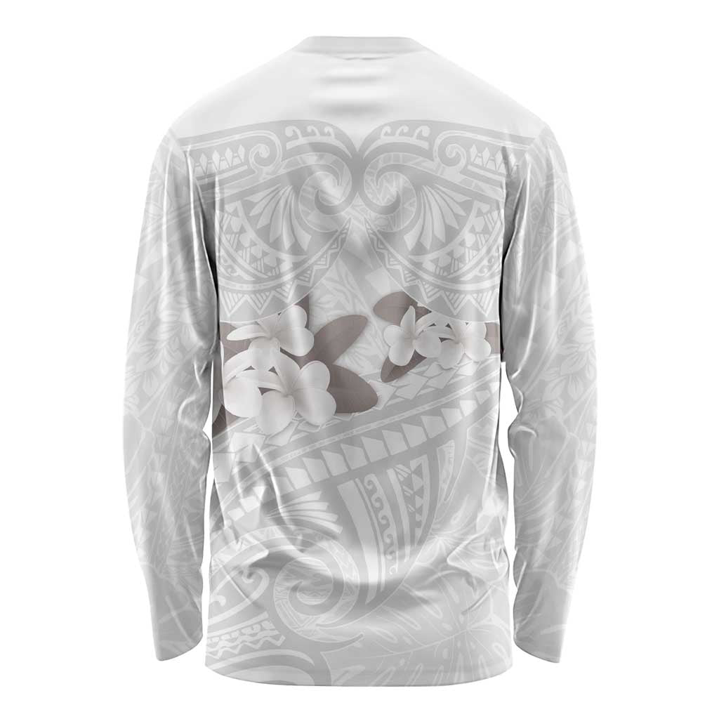 White Polynesia Long Sleeve Shirt Tribal Pattern Tropical Frangipani LT14 - Polynesian Pride