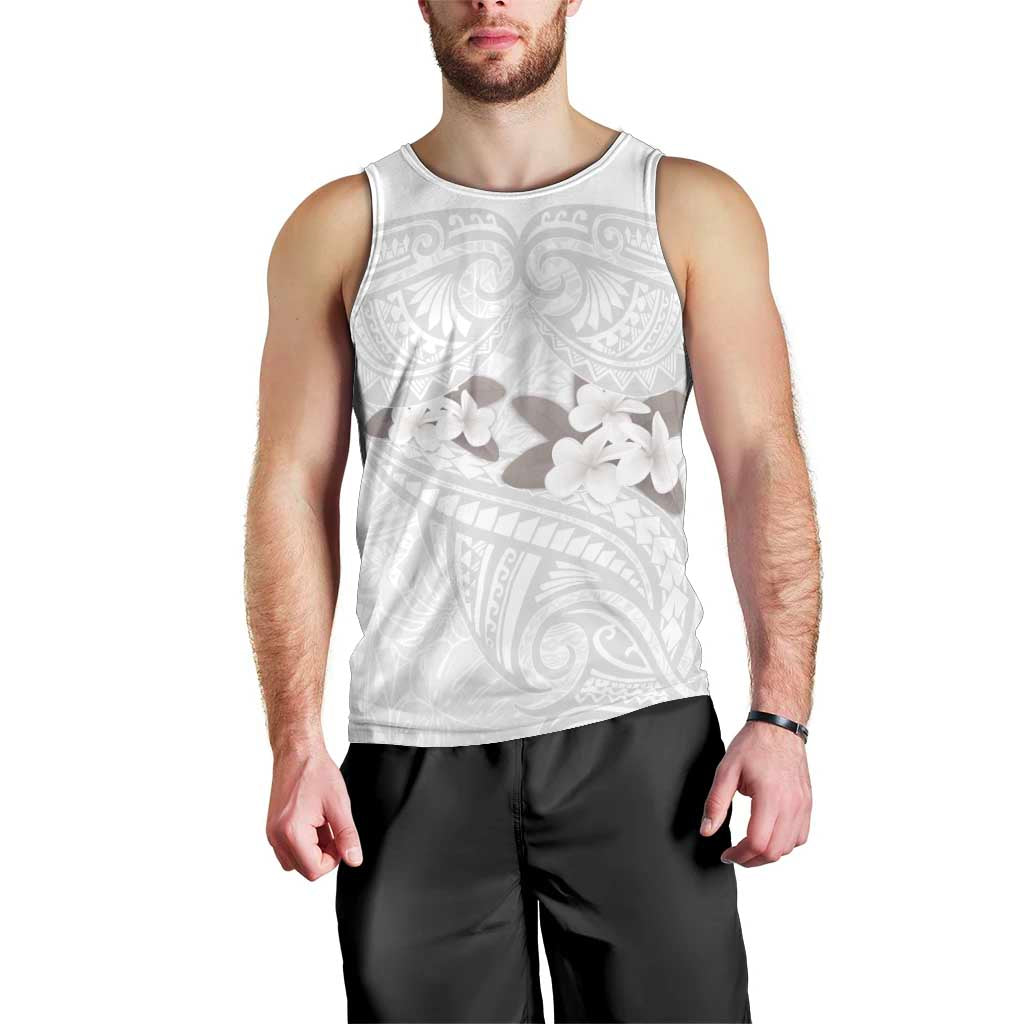 White Polynesia Men Tank Top Tribal Pattern Tropical Frangipani LT14 - Polynesian Pride