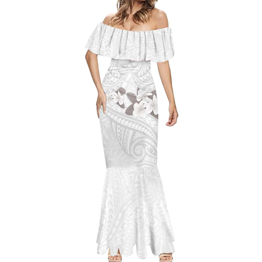 White Polynesia Mermaid Dress Tribal Pattern Tropical Frangipani LT14 - Polynesian Pride