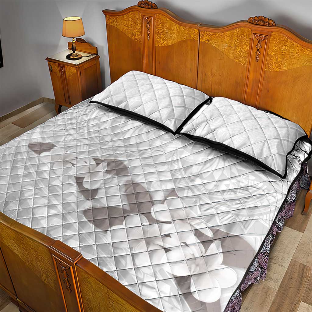 White Polynesia Quilt Bed Set Tribal Pattern Tropical Frangipani LT14 - Polynesian Pride