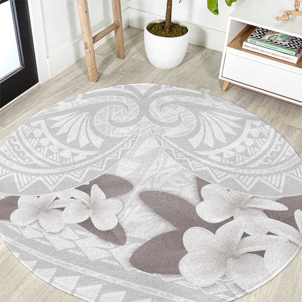 White Polynesia Round Carpet Tribal Pattern Tropical Frangipani LT14 White - Polynesian Pride