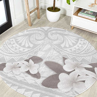 White Polynesia Round Carpet Tribal Pattern Tropical Frangipani LT14 White - Polynesian Pride