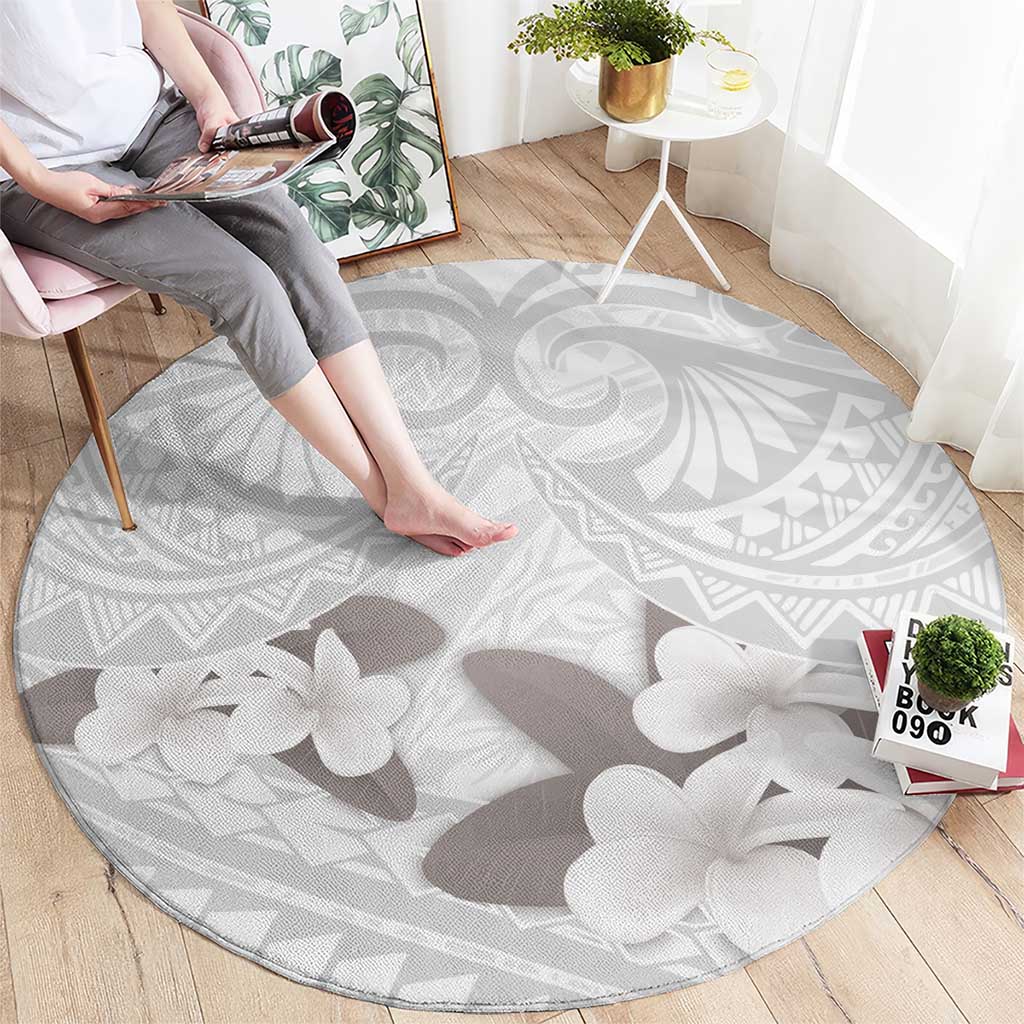 White Polynesia Round Carpet Tribal Pattern Tropical Frangipani LT14 - Polynesian Pride