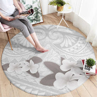 White Polynesia Round Carpet Tribal Pattern Tropical Frangipani LT14 - Polynesian Pride