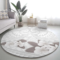 White Polynesia Round Carpet Tribal Pattern Tropical Frangipani LT14 - Polynesian Pride
