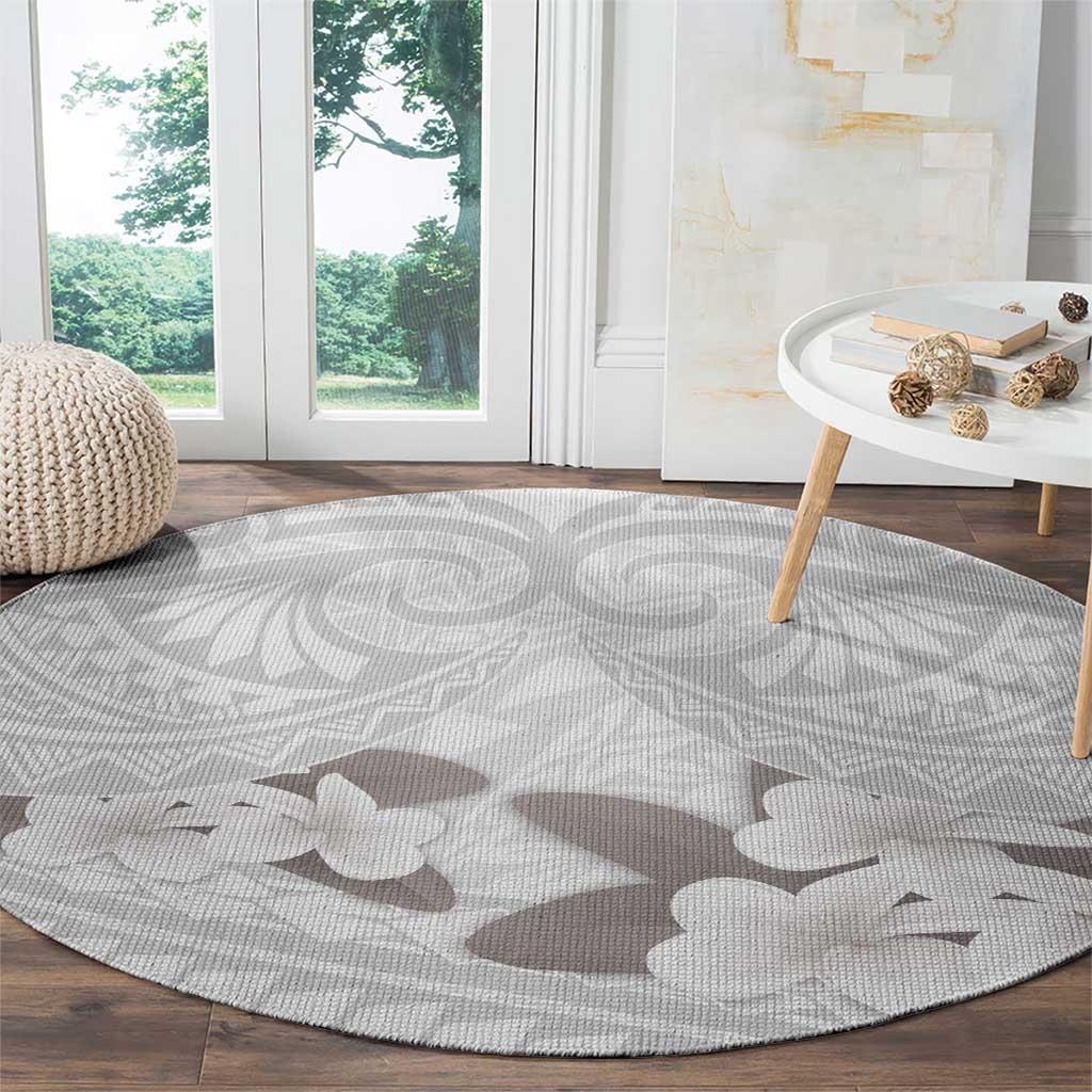 White Polynesia Round Carpet Tribal Pattern Tropical Frangipani LT14 - Polynesian Pride