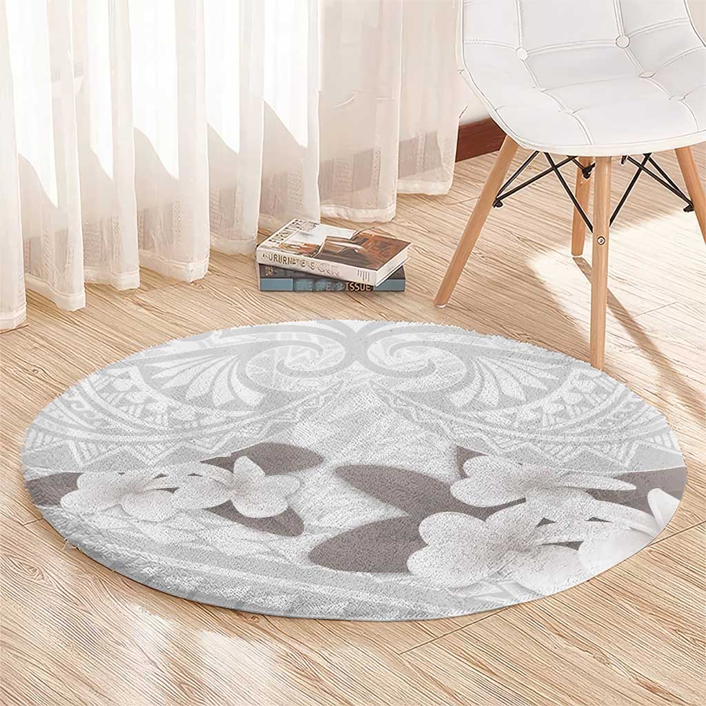 White Polynesia Round Carpet Tribal Pattern Tropical Frangipani LT14 - Polynesian Pride
