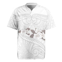 White Polynesia Rugby Jersey Tribal Pattern Tropical Frangipani LT14 White - Polynesian Pride