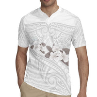 White Polynesia Rugby Jersey Tribal Pattern Tropical Frangipani LT14 - Polynesian Pride
