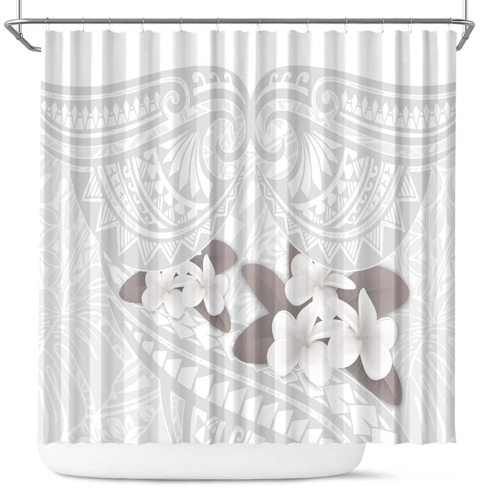 White Polynesia Shower Curtain Tribal Pattern Tropical Frangipani LT14 White - Polynesian Pride