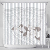 White Polynesia Shower Curtain Tribal Pattern Tropical Frangipani LT14 - Polynesian Pride