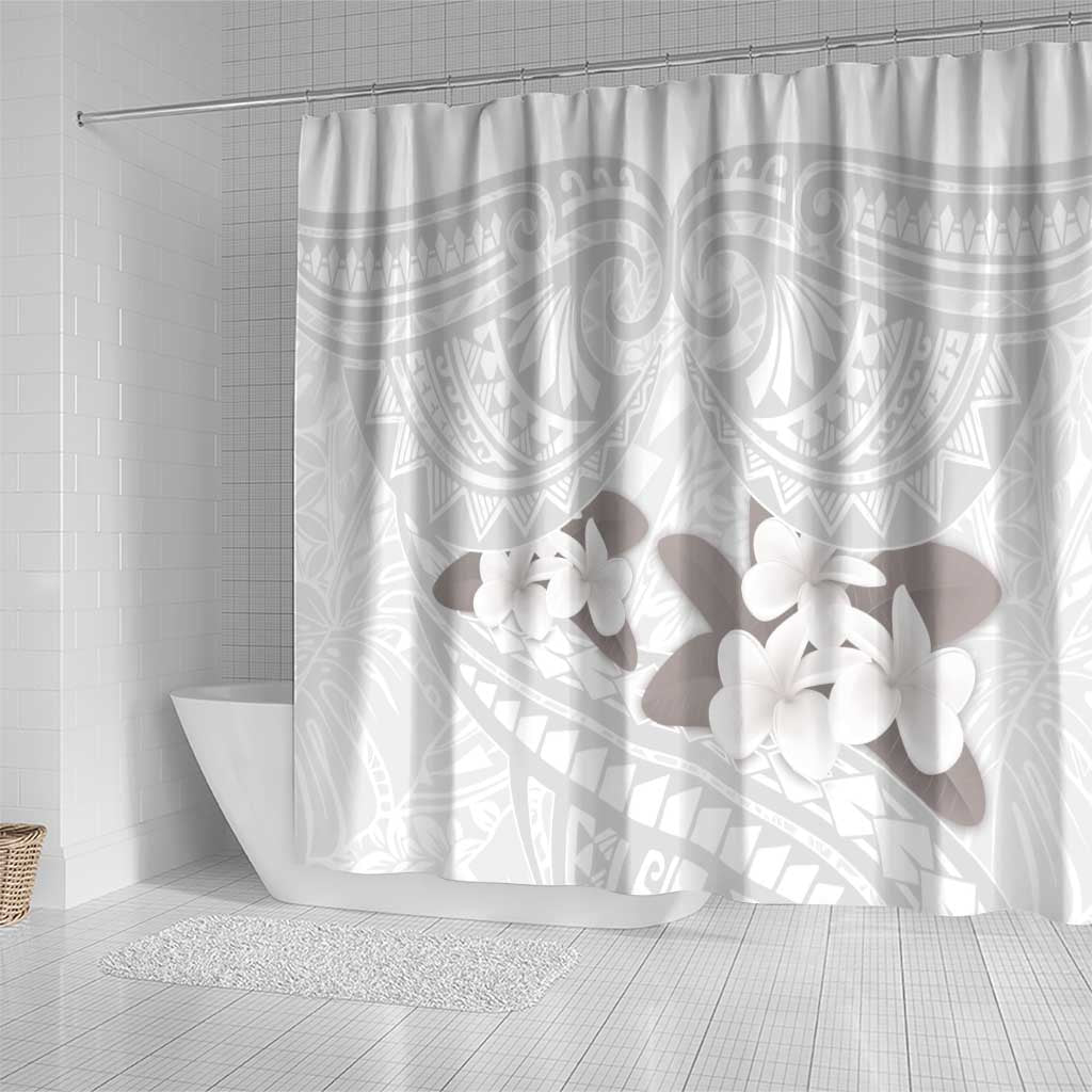 White Polynesia Shower Curtain Tribal Pattern Tropical Frangipani LT14 - Polynesian Pride