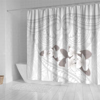 White Polynesia Shower Curtain Tribal Pattern Tropical Frangipani LT14 - Polynesian Pride