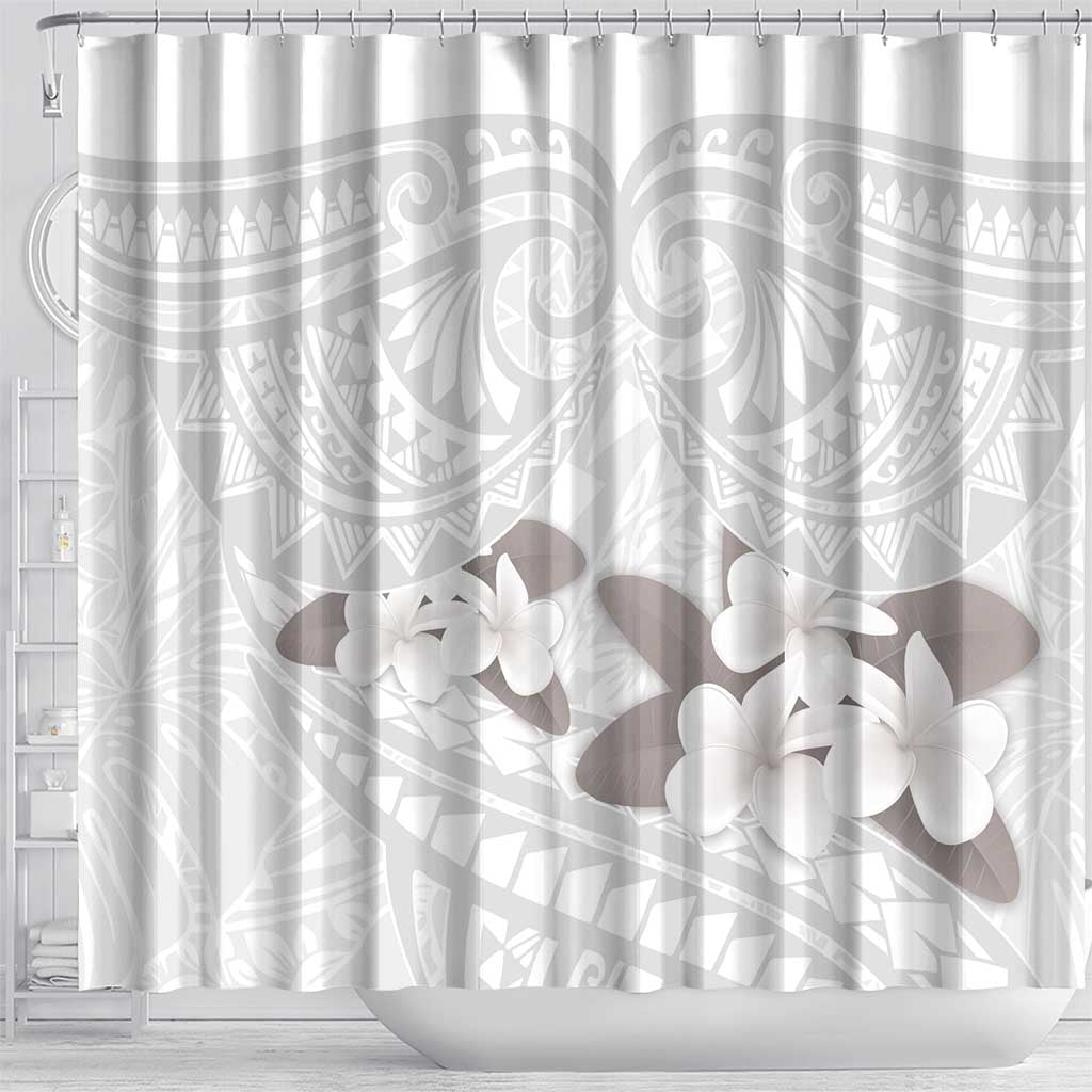 White Polynesia Shower Curtain Tribal Pattern Tropical Frangipani LT14 - Polynesian Pride