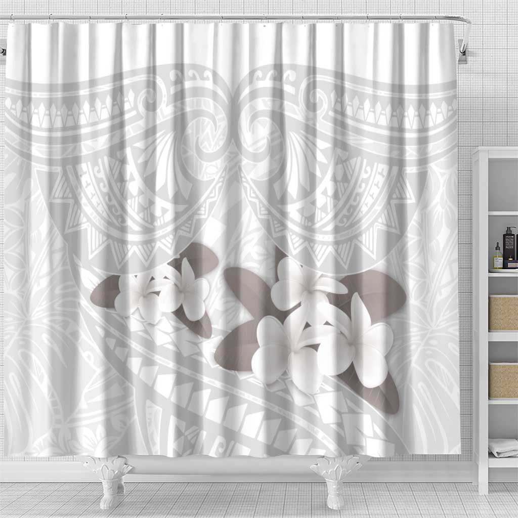 White Polynesia Shower Curtain Tribal Pattern Tropical Frangipani LT14 - Polynesian Pride