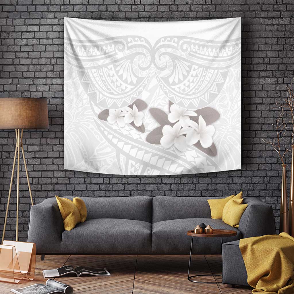 White Polynesia Tapestry Tribal Pattern Tropical Frangipani LT14 - Polynesian Pride