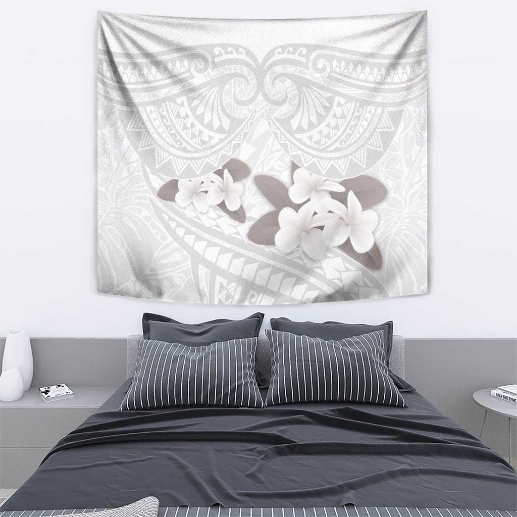 White Polynesia Tapestry Tribal Pattern Tropical Frangipani LT14 - Polynesian Pride