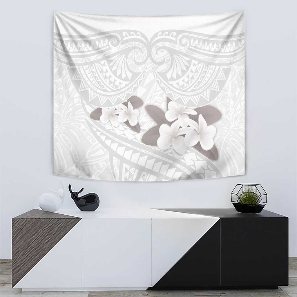 White Polynesia Tapestry Tribal Pattern Tropical Frangipani LT14 - Polynesian Pride