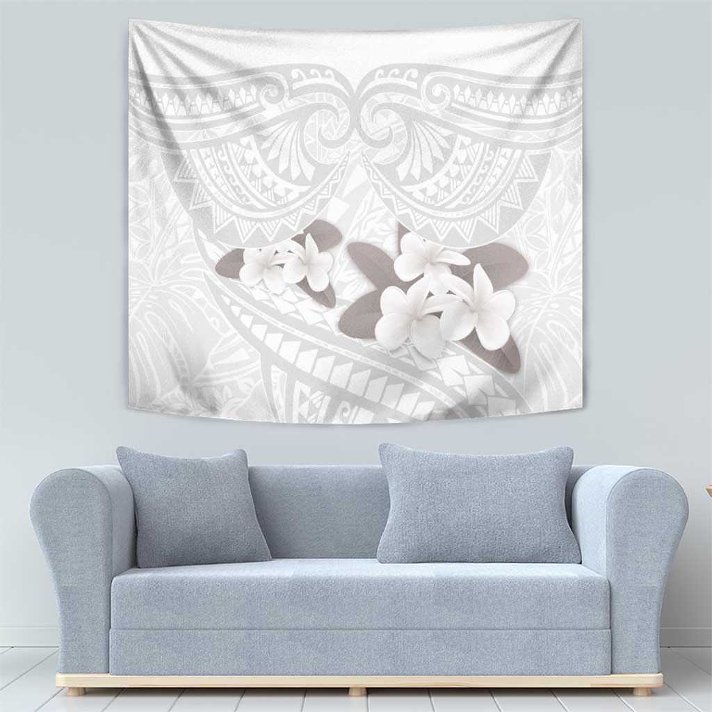 White Polynesia Tapestry Tribal Pattern Tropical Frangipani LT14 - Polynesian Pride