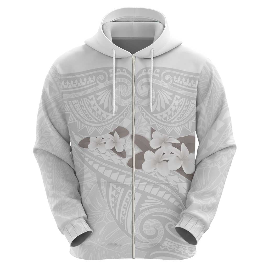 White Polynesia Zip Hoodie Tribal Pattern Tropical Frangipani LT14 - Polynesian Pride