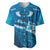 Blue Polynesia Baseball Jersey Tribal Pattern Tropical Frangipani