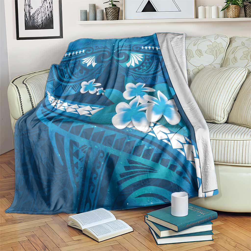 Blue Polynesia Blanket Tribal Pattern Tropical Frangipani LT14 Blue - Polynesian Pride