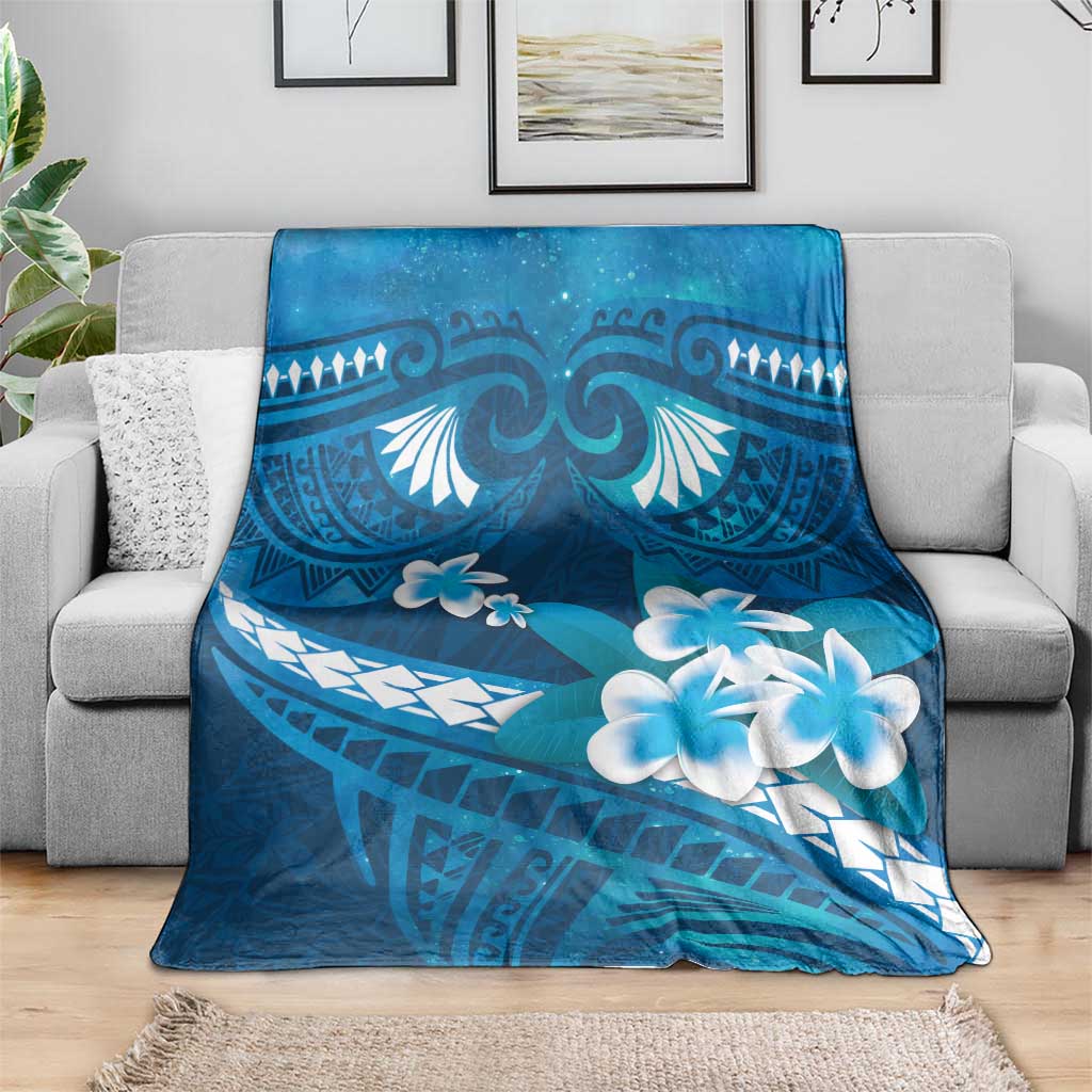 Blue Polynesia Blanket Tribal Pattern Tropical Frangipani LT14 - Polynesian Pride