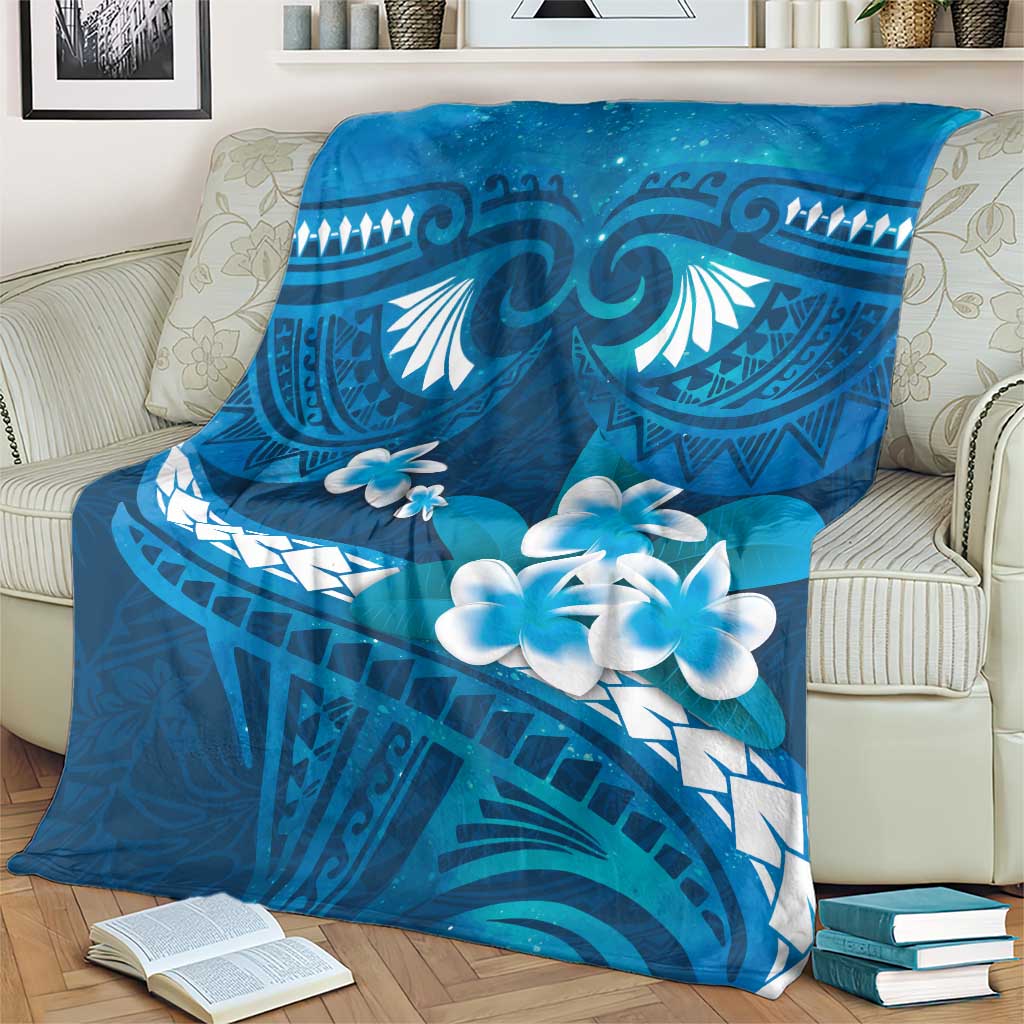 Blue Polynesia Blanket Tribal Pattern Tropical Frangipani LT14 - Polynesian Pride