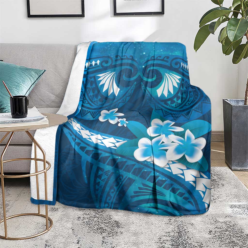 Blue Polynesia Blanket Tribal Pattern Tropical Frangipani LT14 - Polynesian Pride