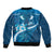 Blue Polynesia Bomber Jacket Tribal Pattern Tropical Frangipani