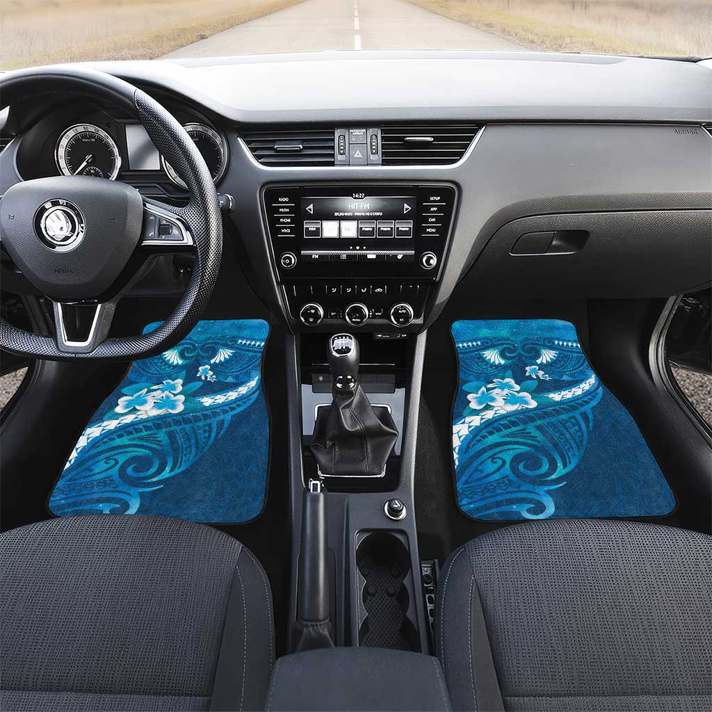 Blue Polynesia Car Mats Tribal Pattern Tropical Frangipani LT14 Set 2pcs - Front Blue - Polynesian Pride
