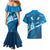 Blue Polynesia Couples Matching Mermaid Dress and Hawaiian Shirt Tribal Pattern Tropical Frangipani