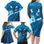 Blue Polynesia Family Matching Long Sleeve Bodycon Dress and Hawaiian Shirt Tribal Pattern Tropical Frangipani