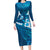 Blue Polynesia Family Matching Long Sleeve Bodycon Dress and Hawaiian Shirt Tribal Pattern Tropical Frangipani